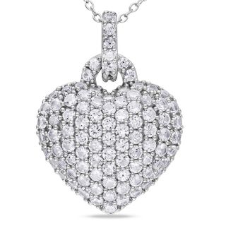 Miadora Sterling Silver White Sapphire Heart Necklace